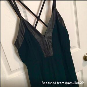 Emerald Jumpsuit w/ black leather trim, criss cross back